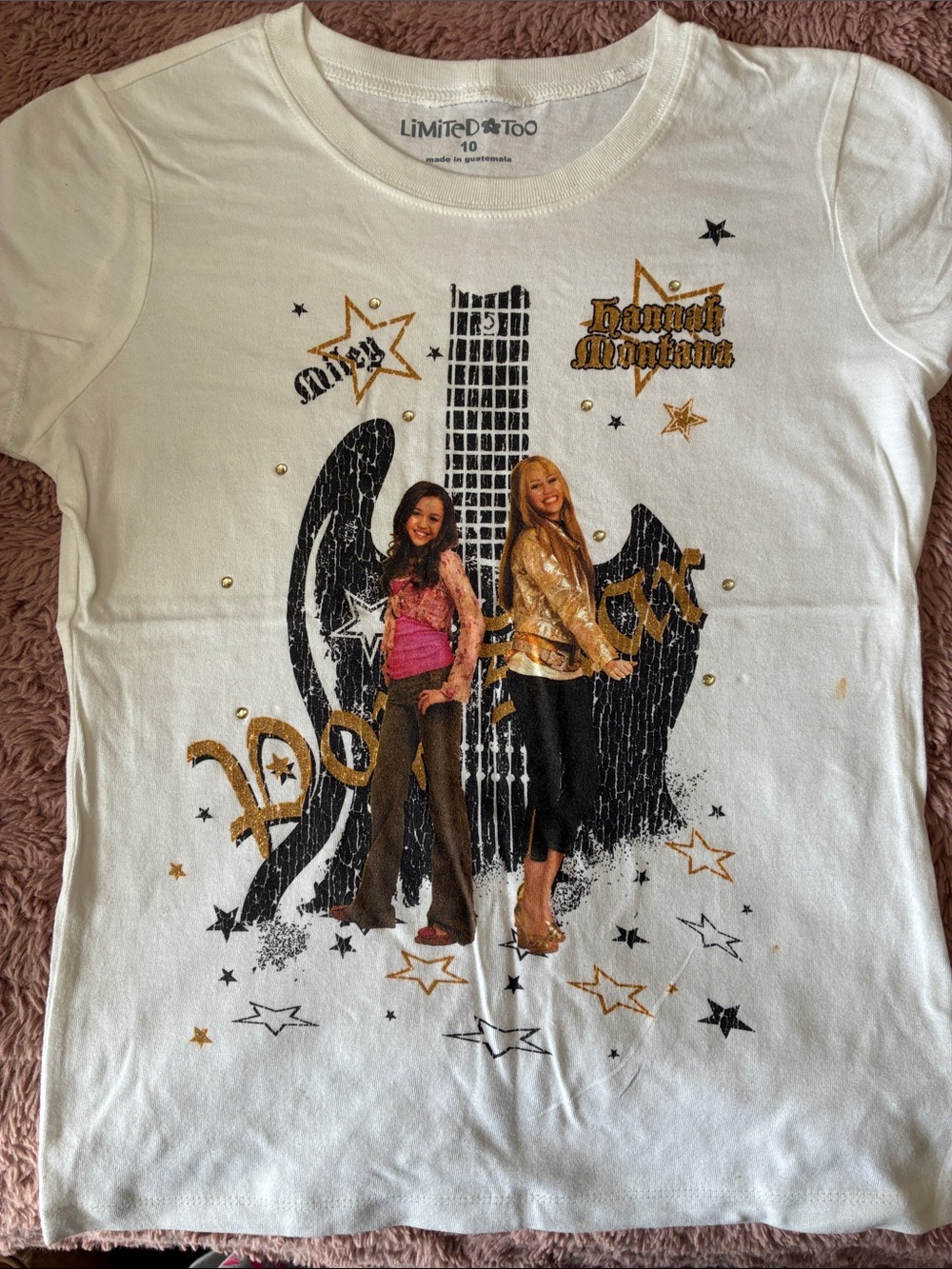 Limited Too White Hannah Montana Graphic Tee with Gold & Black Accents